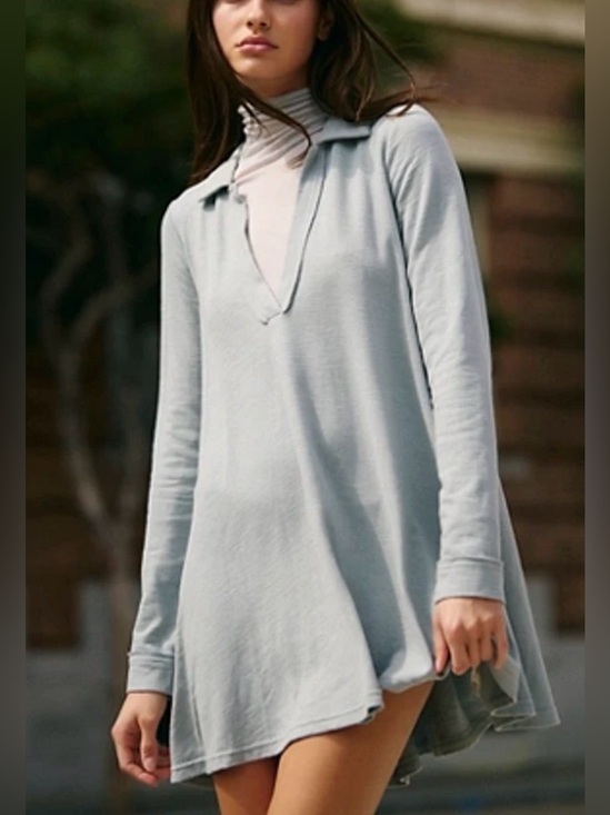 Free People Dresses & Skirts - Free People - Free-est Cass Light Blue V Neck Long Sleeve Mini Dress Size Medium